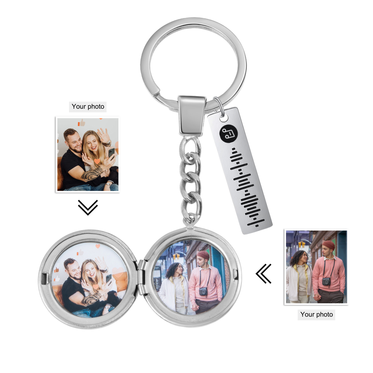 Personalised 2 Photos & Spotify Code Keychain Custom Music Keyring Silver Gifts for Him/Her-Jessemade AU