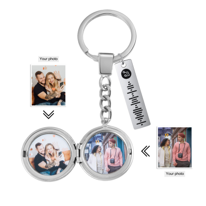 Personalised 2 Photos & Spotify Code Keychain Custom Music Keyring Silver Gifts for Him/Her-Jessemade AU