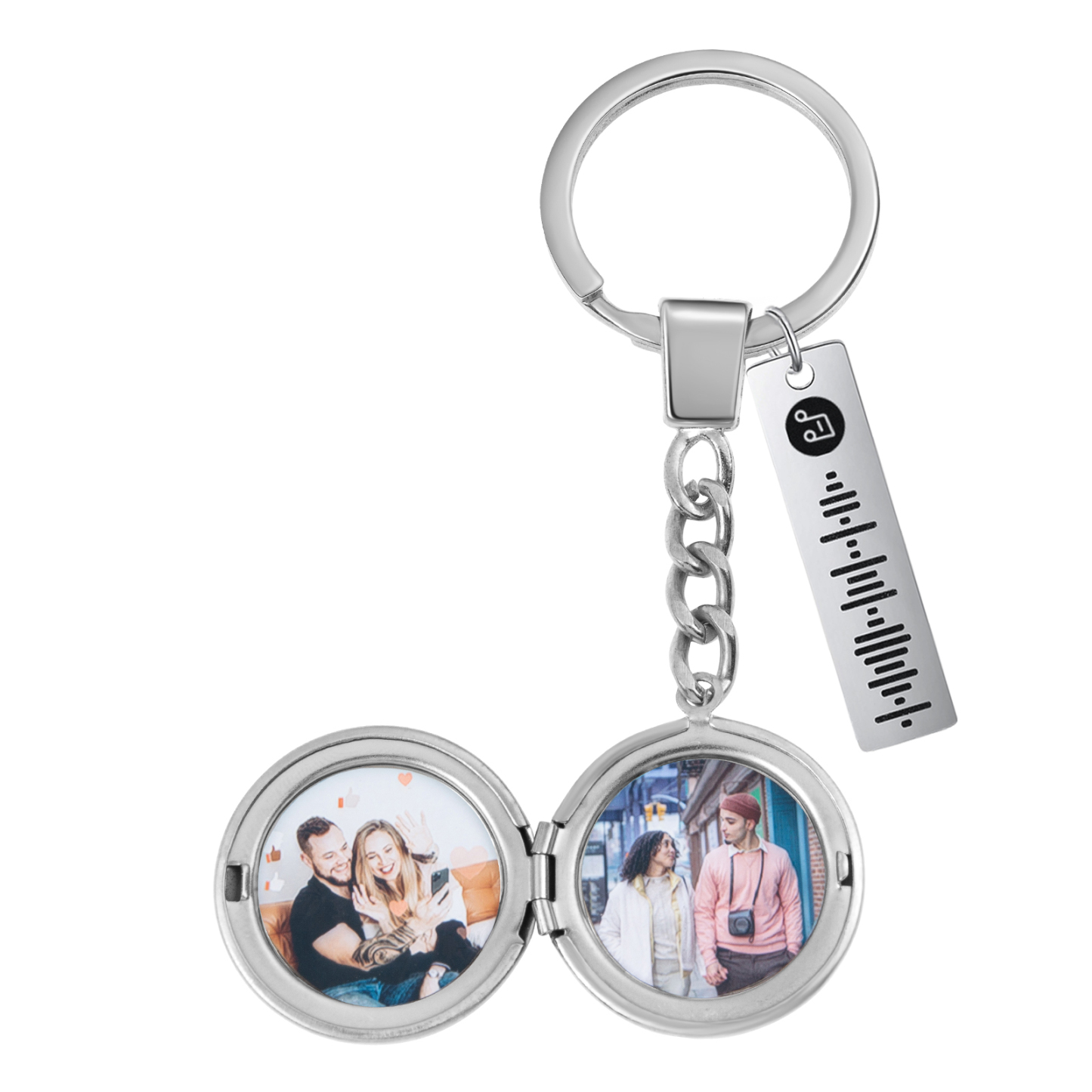 Personalised 2 Photos & Spotify Code Keychain Custom Music Keyring Silver Gifts for Him/Her-Jessemade AU