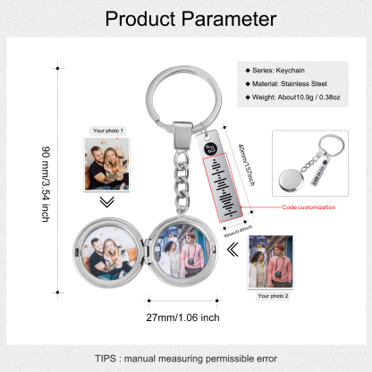 Personalised 2 Photos & Spotify Code Keychain Custom Music Keyring Silver Gifts for Him/Her-Jessemade AU