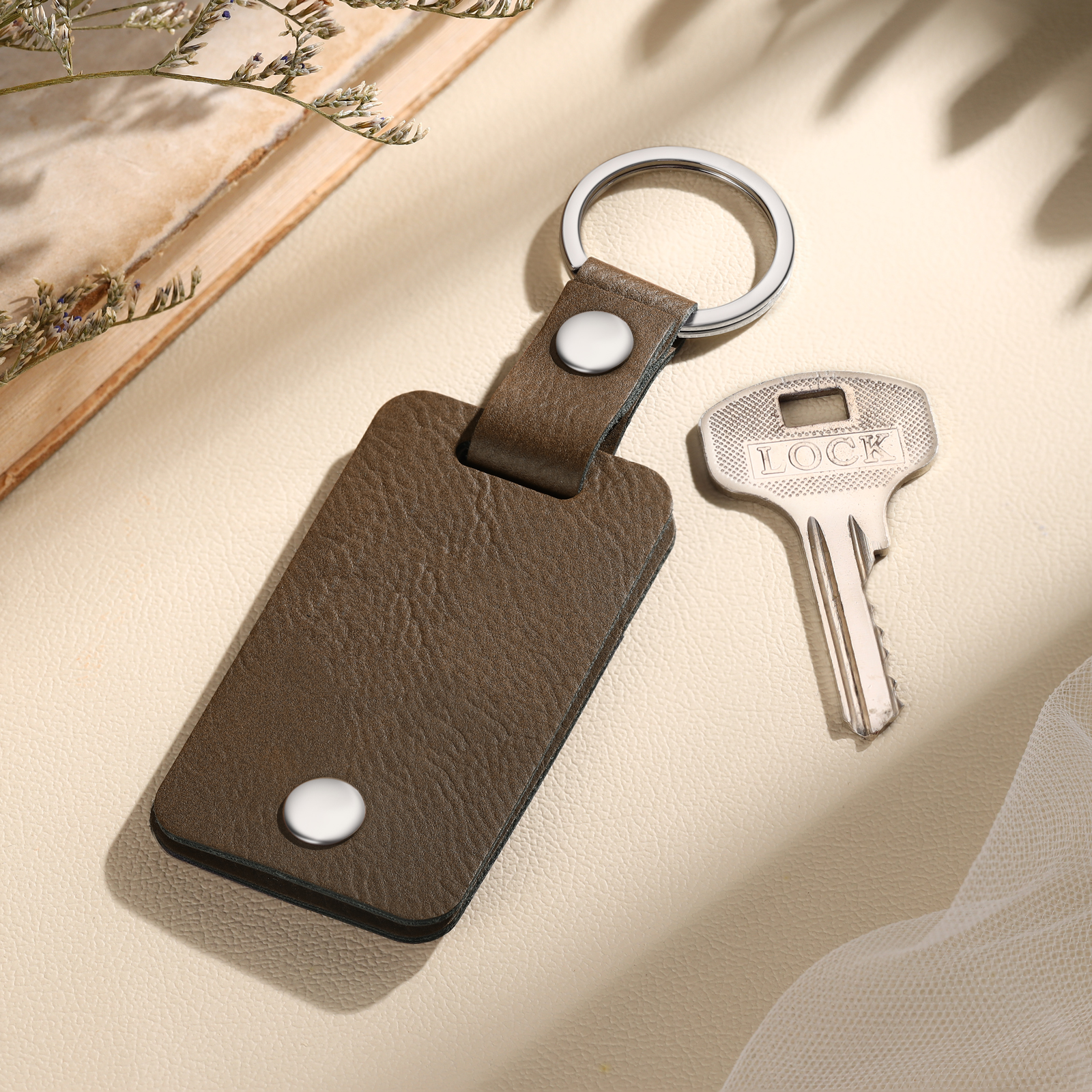 Personalised Leather Keychain Custom 2 Photos & 2 Texts Keyring Brown Gifts for Couple-Jessemade AU