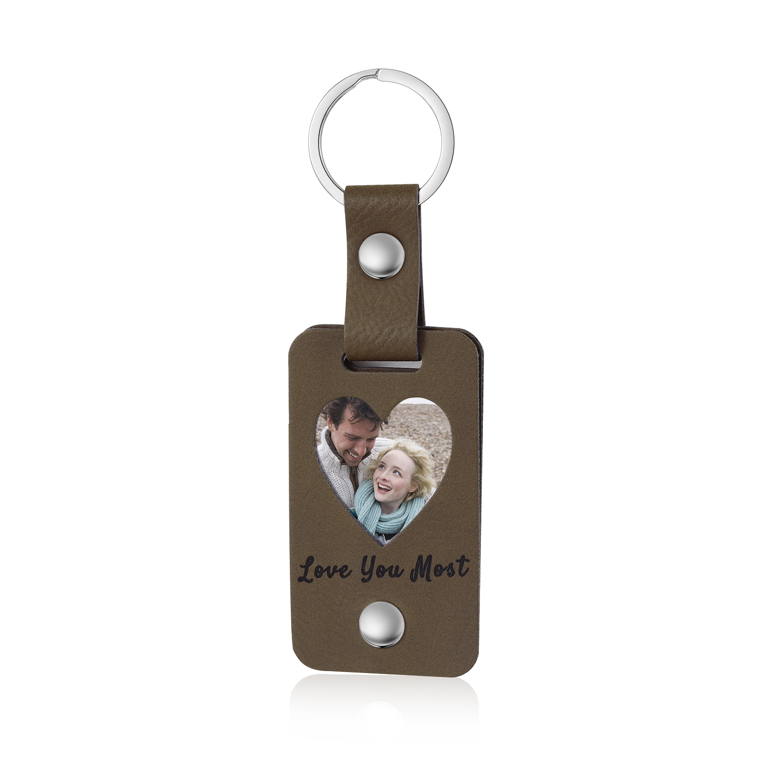Personalised Leather Keychain Custom 2 Photos & 2 Texts Keyring Brown Gifts for Couple-Jessemade AU