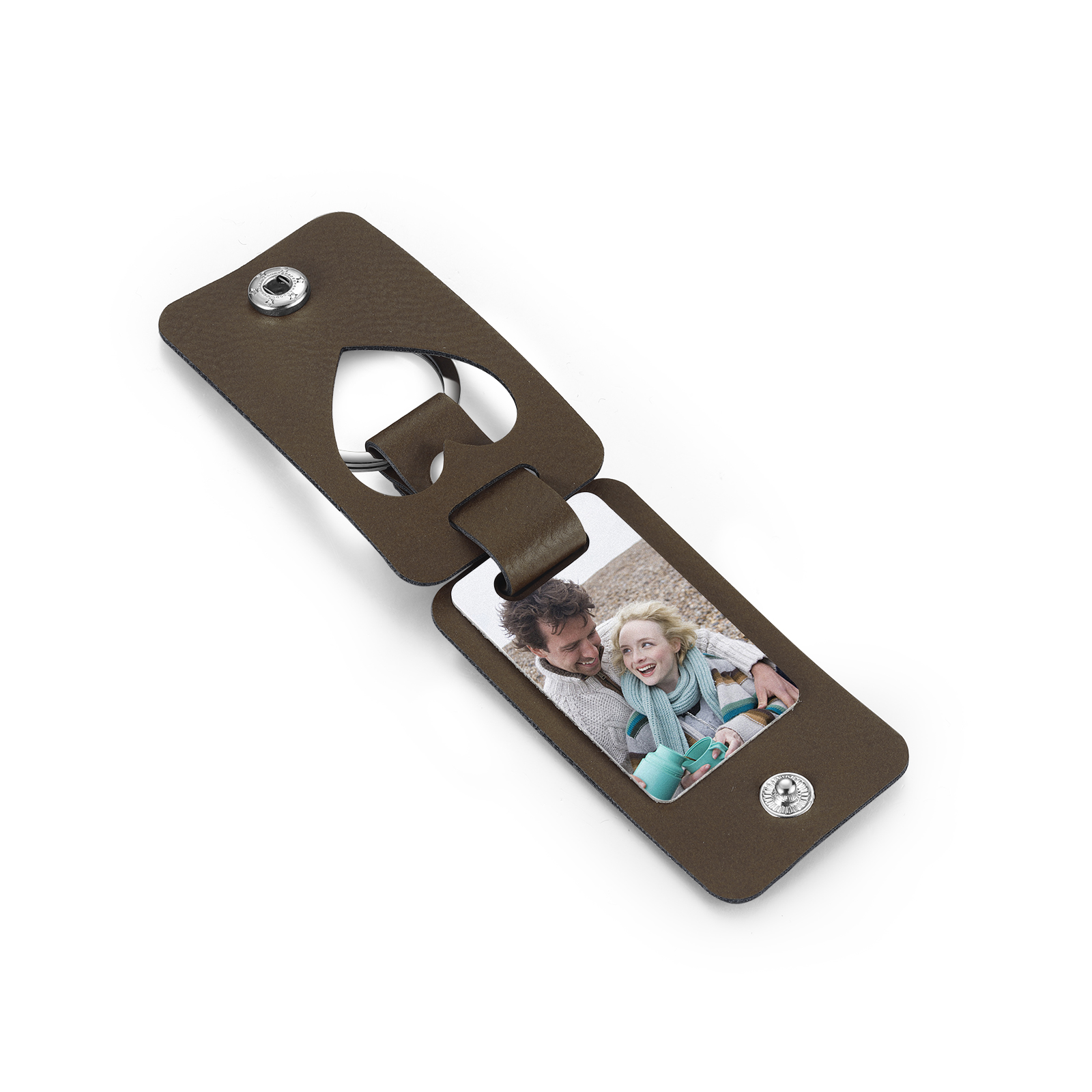 Personalised Leather Keychain Custom 2 Photos & 2 Texts Keyring Brown Gifts for Couple-Jessemade AU