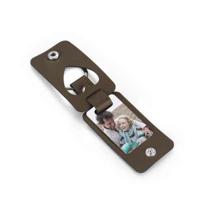 Personalised Leather Keychain Custom 2 Photos & 2 Texts Keyring Brown Gifts for Couple-Jessemade AU