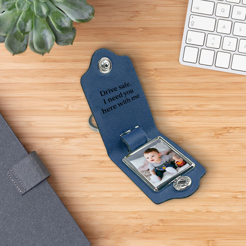 Personalised Photo Keyring for Dad – Drive Safe Message with Custom 2 Texts & 1 Photo Insert | Jessemade