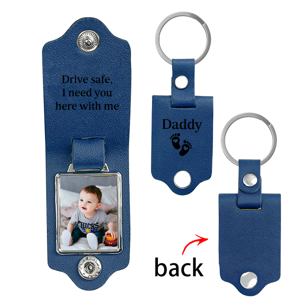 Personalised Photo Keyring for Dad – Drive Safe Message with Custom 2 Texts & 1 Photo Insert | Jessemade