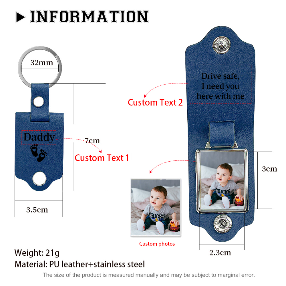 Personalised Photo Keyring for Dad – Drive Safe Message with Custom 2 Texts & 1 Photo Insert | Jessemade