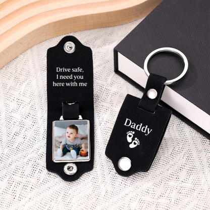 Personalised Photo Keyring for Dad – Drive Safe Message with Custom 2 Texts & 1 Photo Insert | Jessemade