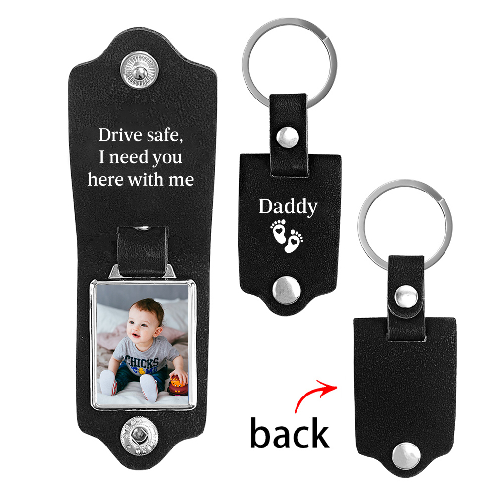 Personalised Photo Keyring for Dad – Drive Safe Message with Custom 2 Texts & 1 Photo Insert | Jessemade