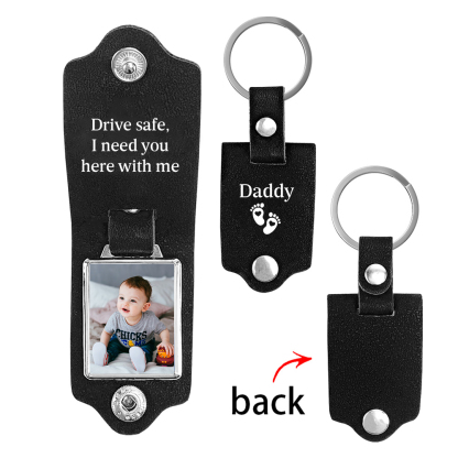 Personalised Photo Keyring for Dad – Drive Safe Message with Custom 2 Texts & 1 Photo Insert | Jessemade