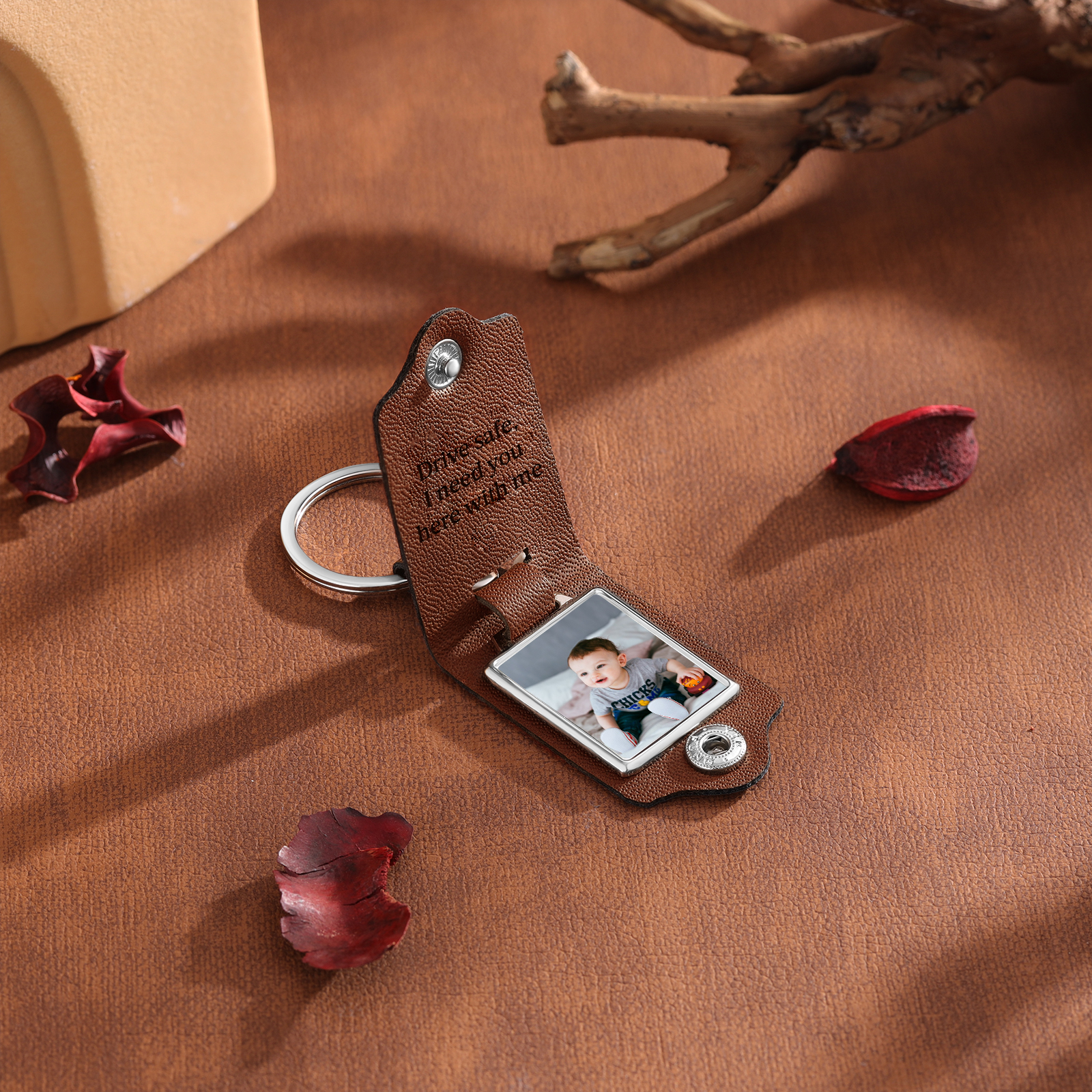 Personalised Photo Keyring for Dad – Drive Safe Message with Custom 2 Texts & 1 Photo Insert | Jessemade