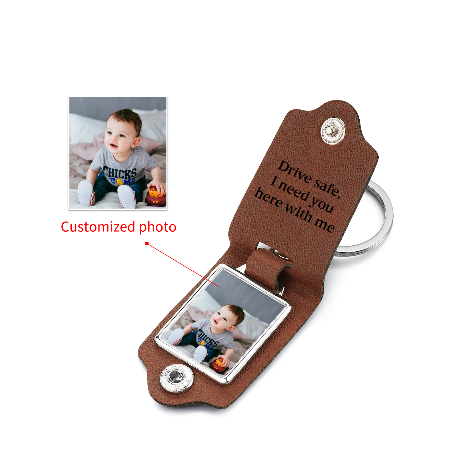 Personalised Photo Keyring for Dad – Drive Safe Message with Custom 2 Texts & 1 Photo Insert | Jessemade