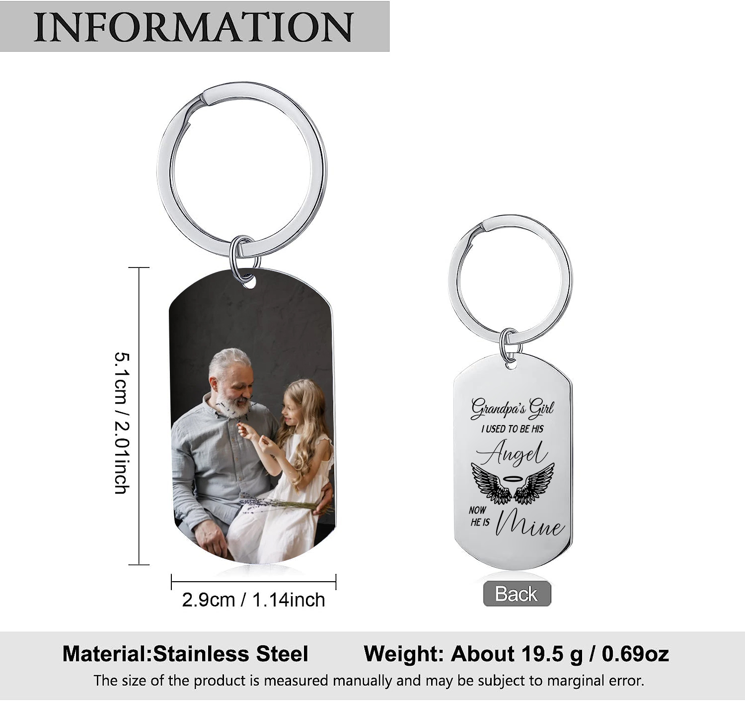Personalised Memorial Keychain Custom Photo & Text Keyring Gifts for Him/Her - I Used To Be Her Angel Now She Is Mine-Jessemade AU