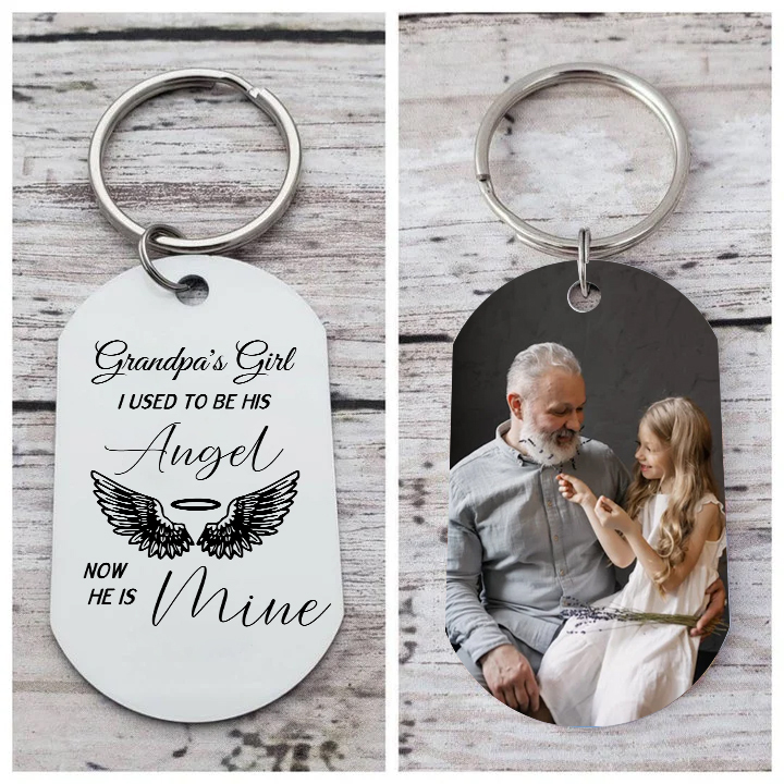 Personalised Memorial Keychain Custom Photo & Text Keyring Gifts for Him/Her - I Used To Be Her Angel Now She Is Mine-Jessemade AU
