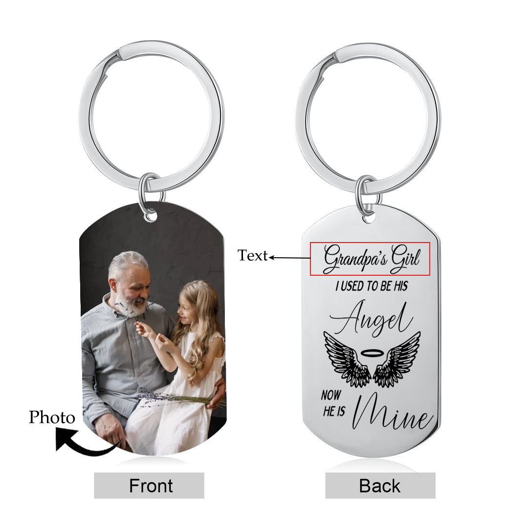 Personalised Memorial Keychain Custom Photo & Text Keyring Gifts for Him/Her - I Used To Be Her Angel Now She Is Mine-Jessemade AU