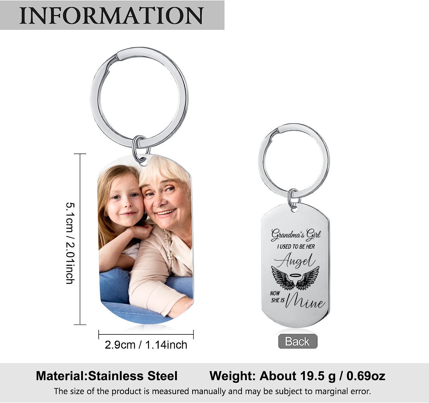 Personalised Memorial Keychain Custom Photo & Text Keyring Gifts for Him/Her - I Used To Be Her Angel Now She Is Mine-Jessemade AU