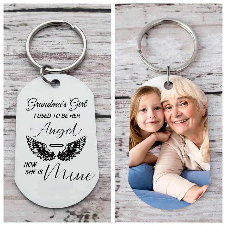 Personalised Memorial Keychain Custom Photo & Text Keyring Gifts for Him/Her - I Used To Be Her Angel Now She Is Mine-Jessemade AU