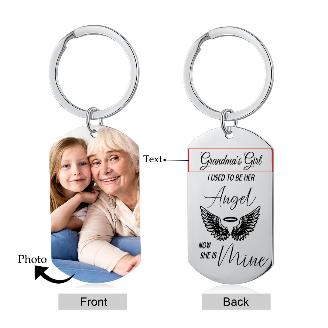 Personalised Memorial Keychain Custom Photo & Text Keyring Gifts for Him/Her - I Used To Be Her Angel Now She Is Mine-Jessemade AU