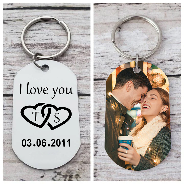 Personalised Couple Keychain with Photo, Initials & Date A Unique Gift of Love