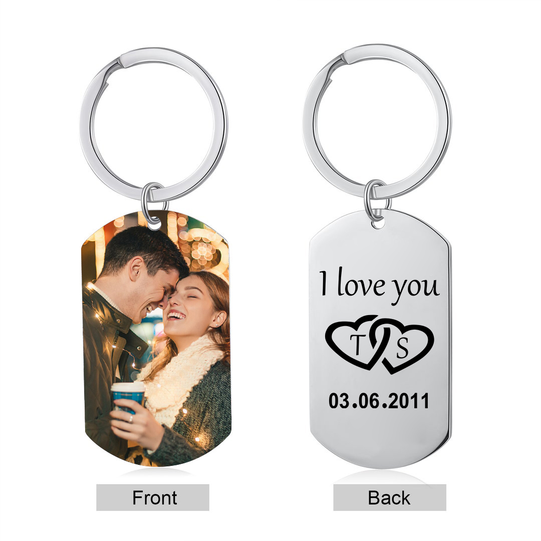 Personalised Couple Keychain with Custom Photo Initials & Date A Unique Gift of Love-Jessemade AU