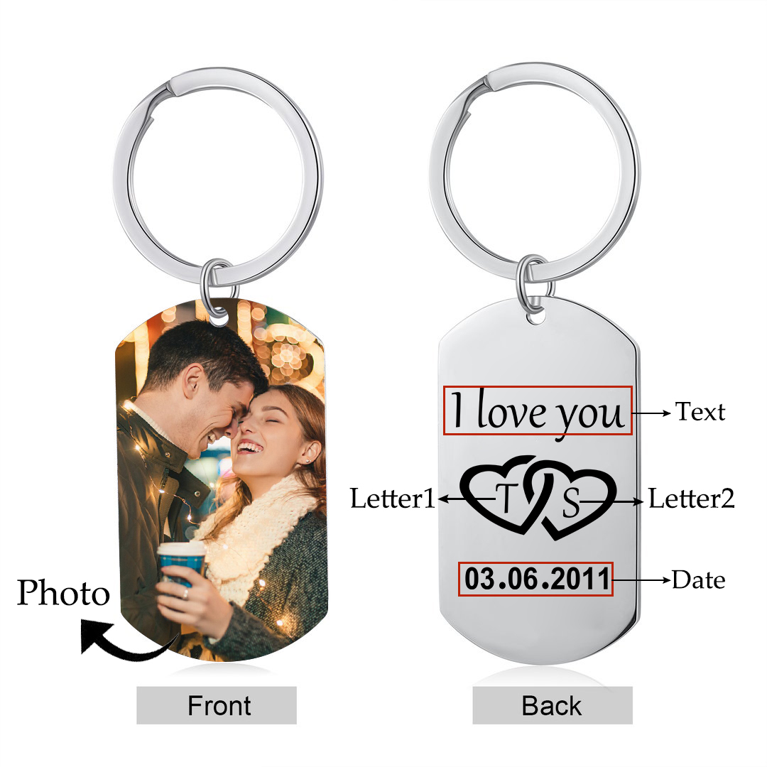 Personalised Couple Keychain with Custom Photo Initials & Date A Unique Gift of Love-Jessemade AU