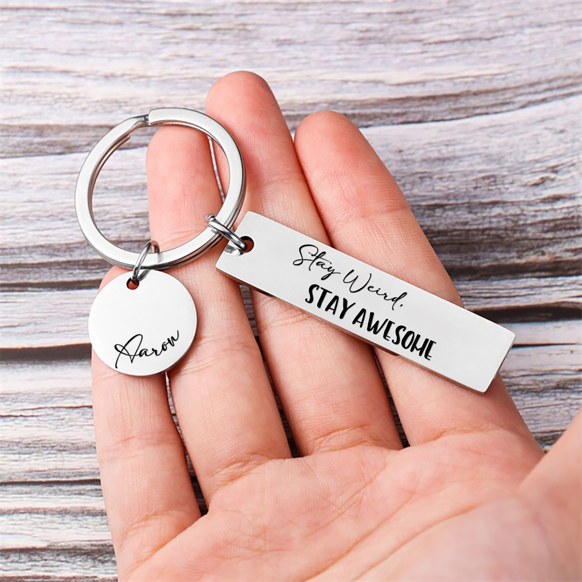 Stay Weird Stay Awesome Personalised Name Keychain For Kid Teenager