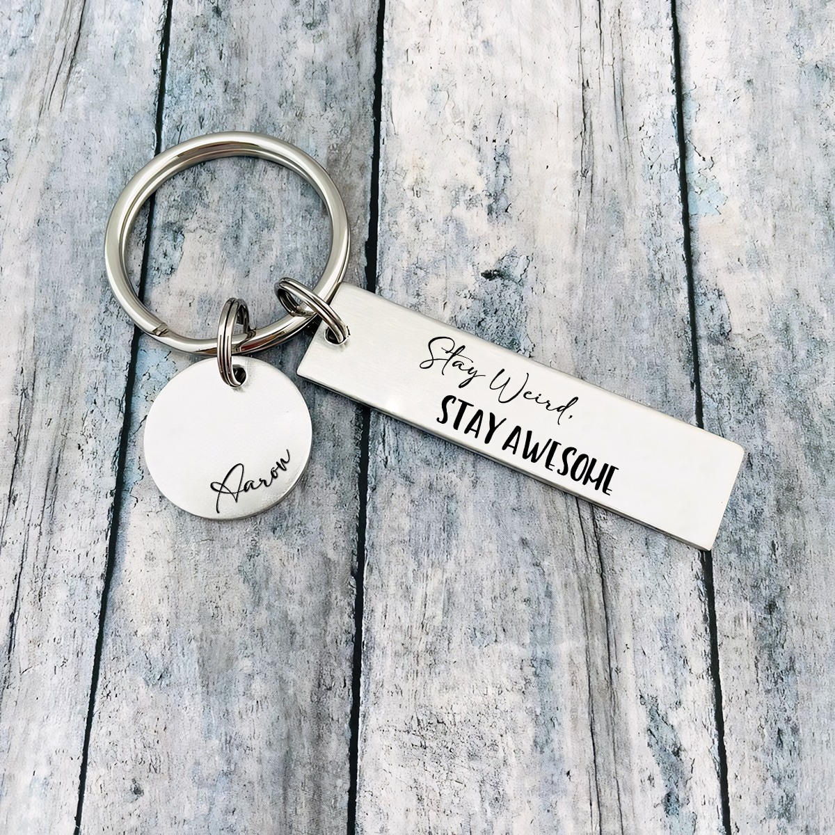 Stay Weird Stay Awesome Personalised Name Keychain For Kid Teenager