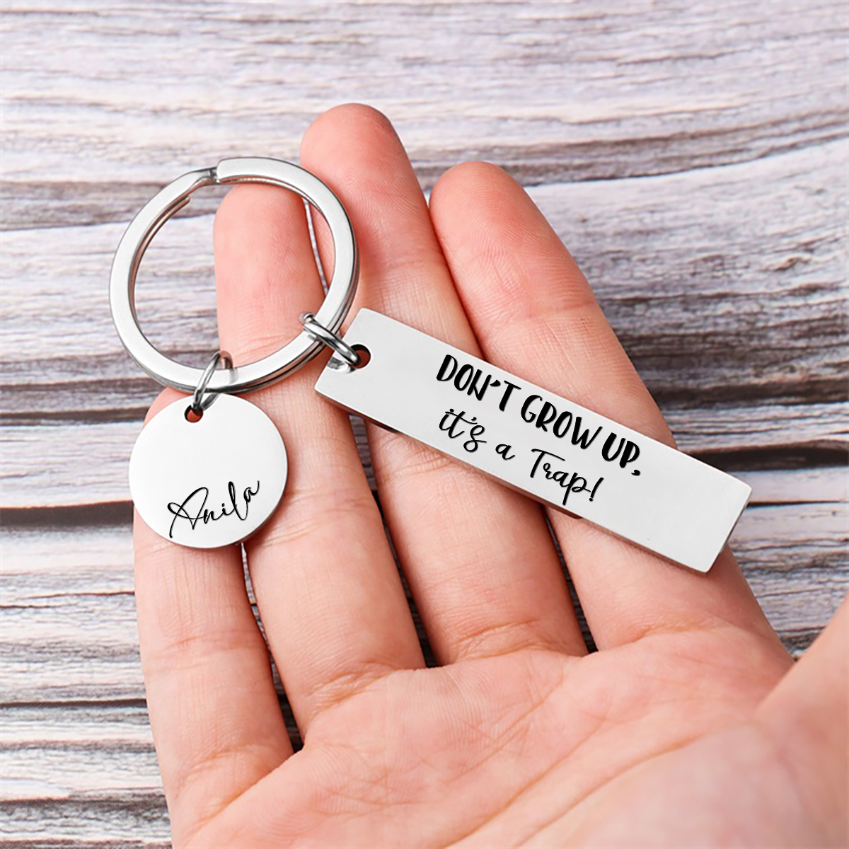 Don't Grow Up It's A Trap Personalised Name Keychain For Kid Teenager