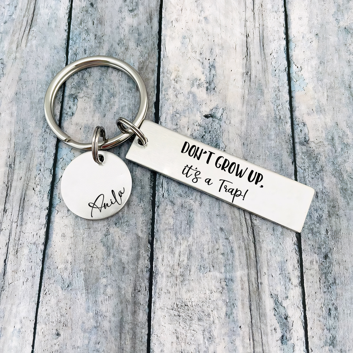 Don't Grow Up It's A Trap Personalised Name Keychain For Kid Teenager