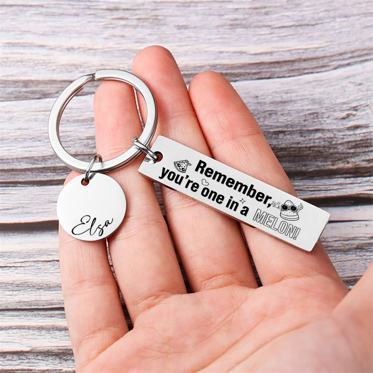 Remember You Are One In A Melon Personalised Name Keychain For Kid Teenager