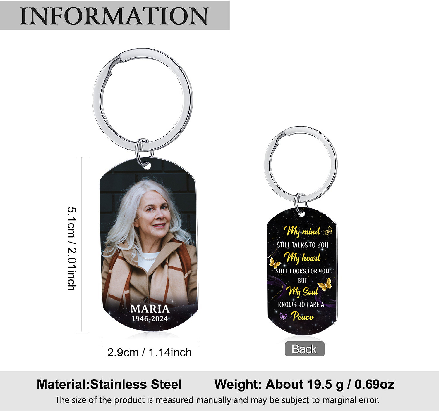 Personalised Memorial Photo Keychain Custom Name & Year Keepsake Gift My Mind Still Talks To You-Jessemade AU