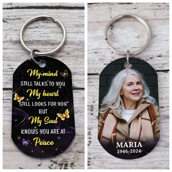 Personalised Memorial Photo Keychain Custom Name & Year Keepsake Gift My Mind Still Talks To You