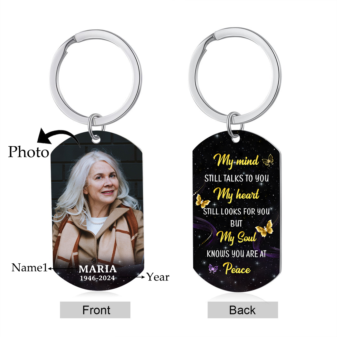 Personalised Memorial Photo Keychain Custom Name & Year Keepsake Gift My Mind Still Talks To You
