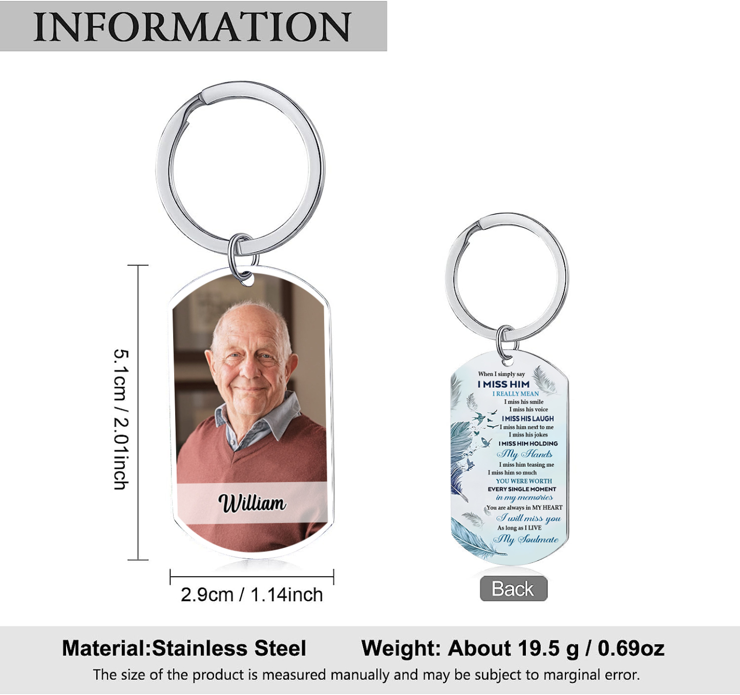 Custom Memorial Photo Keychain with Personalised Names Thoughtful Gift for Loved Ones I Miss You-Jessemade AU