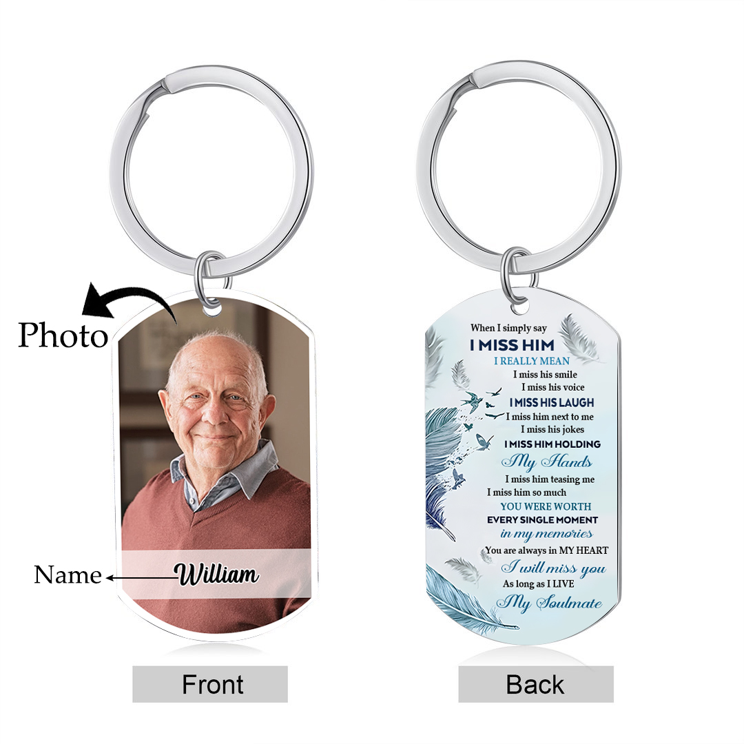 Custom Memorial Photo Keychain with Personalised Names Thoughtful Gift for Loved Ones I Miss You