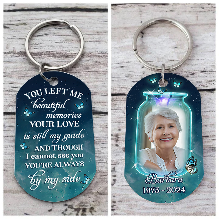 Personalised Memorial Keychain with Custom Photo and Name Wishing Bottle Memorial Keyring You're Always By My Side
