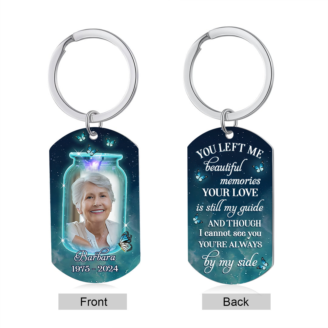 Personalised Memorial Keychain with Custom Photo and Name Wishing Bottle Memorial Keyring You're Always By My Side-Jessemade AU