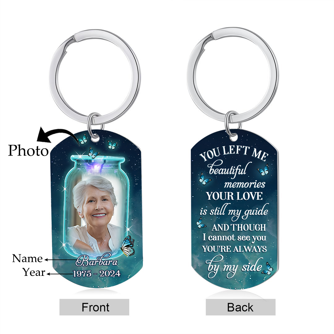 Personalised Memorial Keychain with Custom Photo and Name Wishing Bottle Memorial Keyring You're Always By My Side