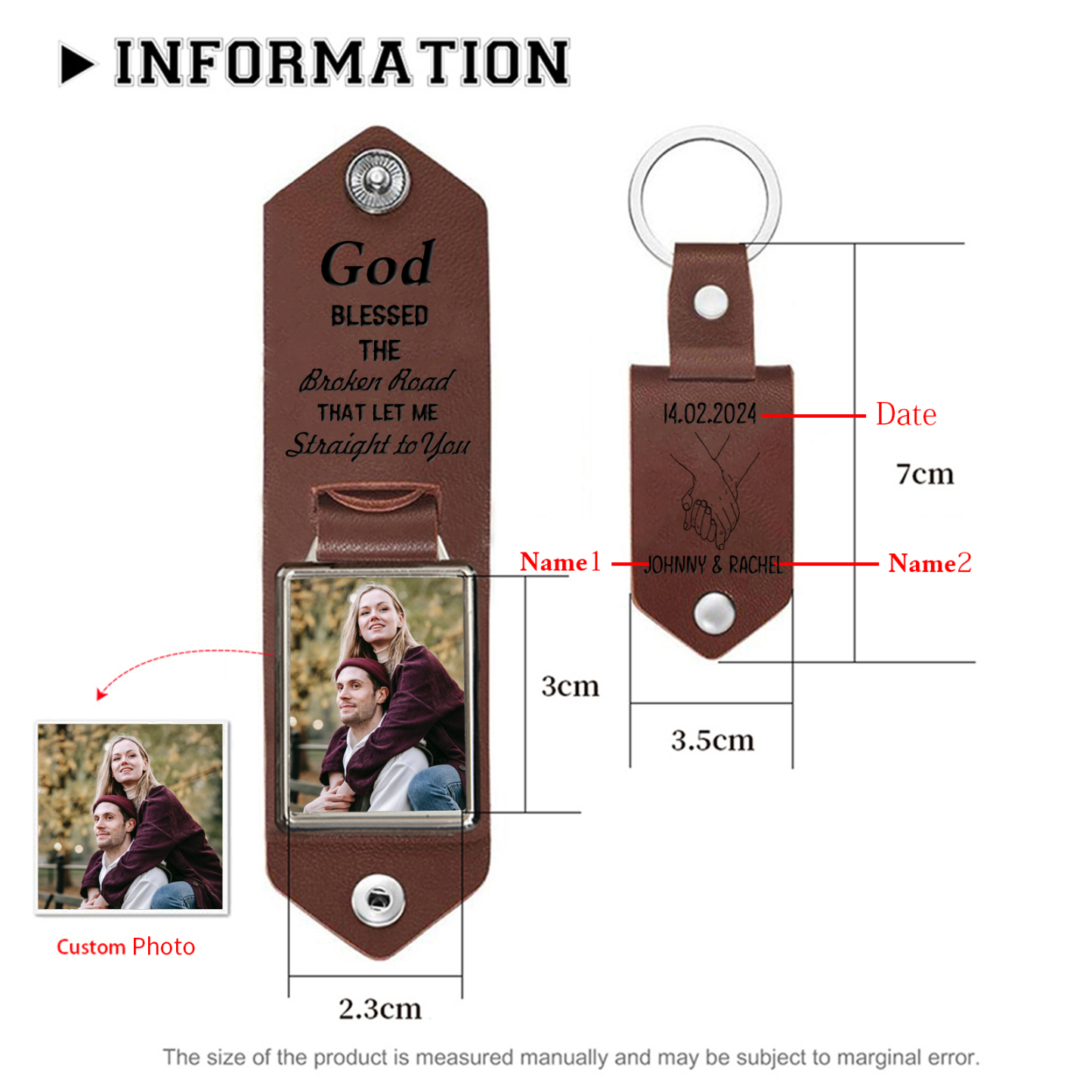 Personalised Couple Leather Keychain God Bless The Broken Road Custom with Photo 2 Names Keychain Gifts for Lover-Jessemade AU