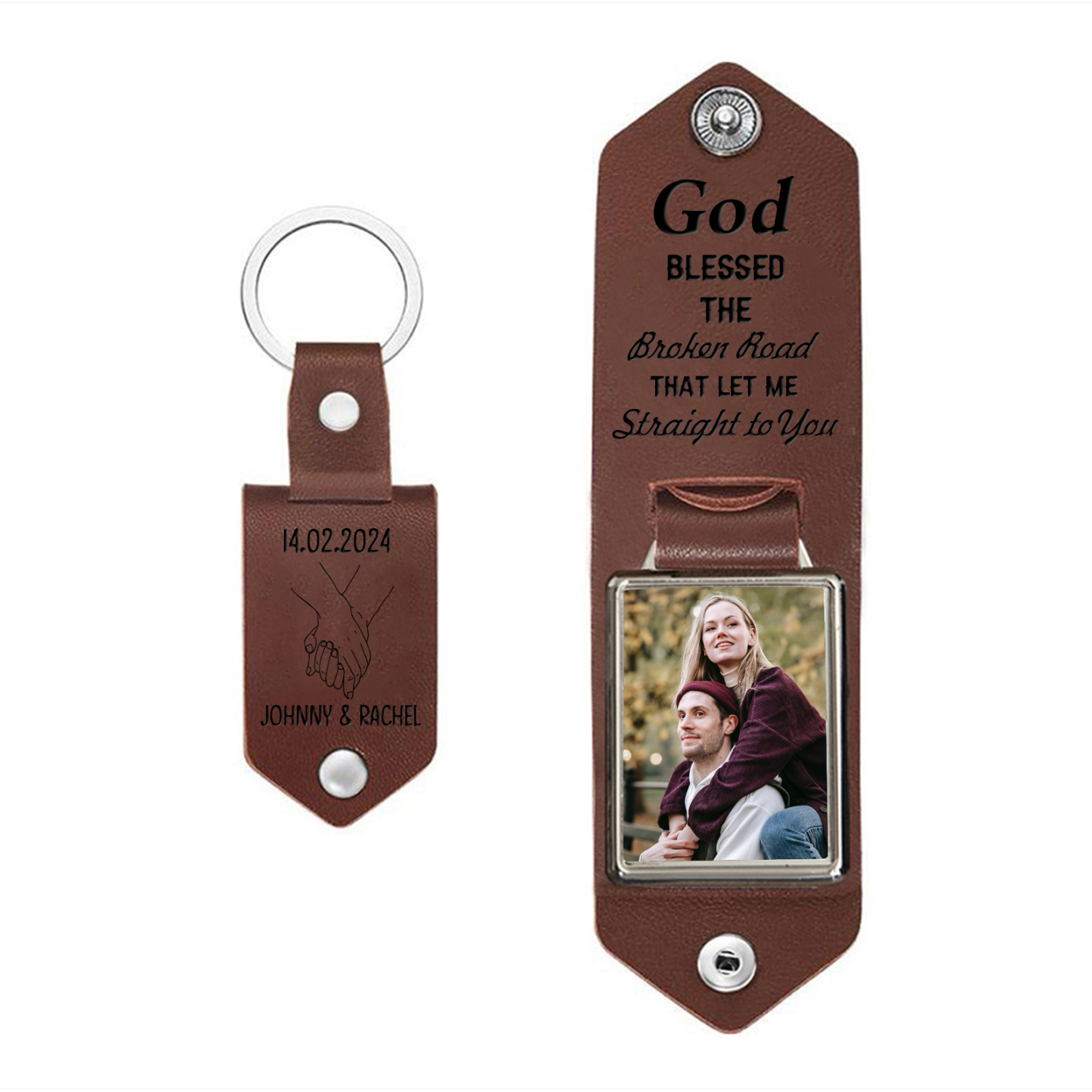 Personalised Couple Leather Keychain God Bless The Broken Road Custom with Photo 2 Names Keychain Gifts for Lover-Jessemade AU