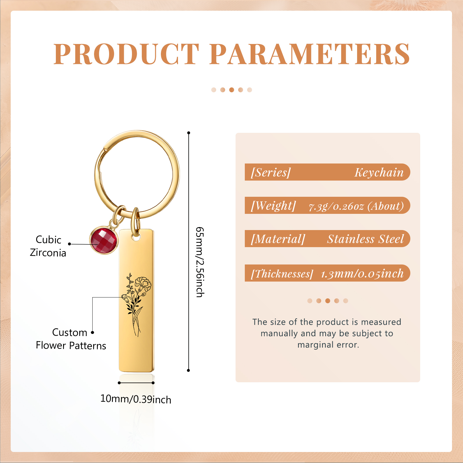 Personalised Keychain with 1 Birthstone & 1 Birth Flower Perfect Gift for Friends & Christmas