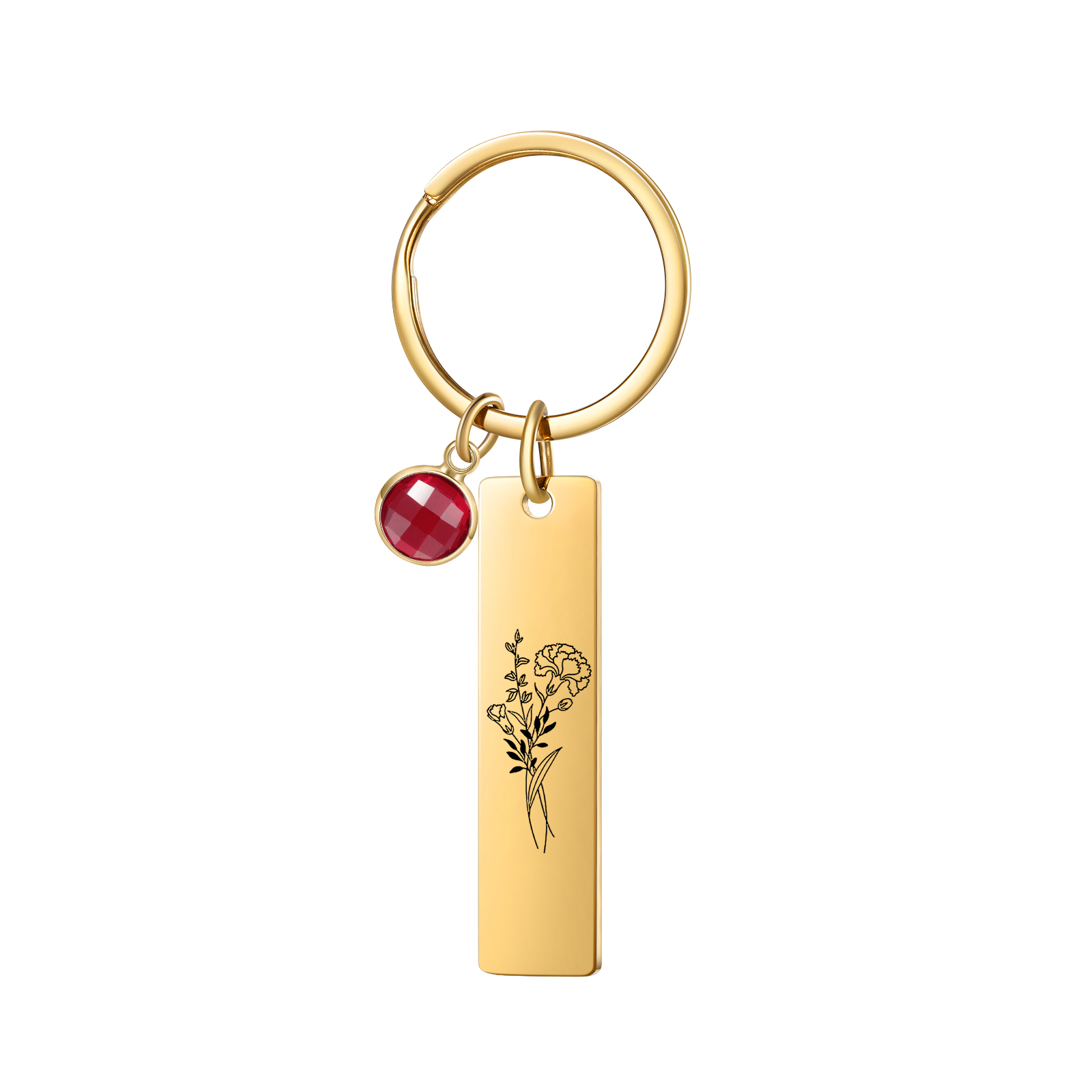 Personalised Keychain with 1 Birthstone & 1 Birth Flower Perfect Gift for Friends & Christmas