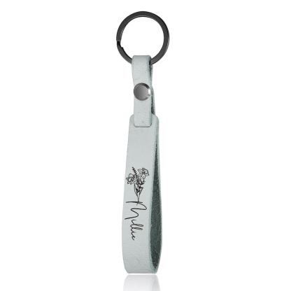 Personalised Birth Flower Keychain Custom Name Keyring Leather Birthday Gifts for Her-Jessemade AU