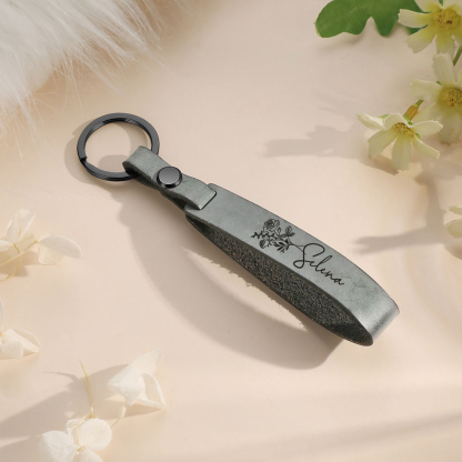 Personalised Birth Flower Keychain Custom Name Keyring Leather Birthday Gifts for Her-Jessemade AU