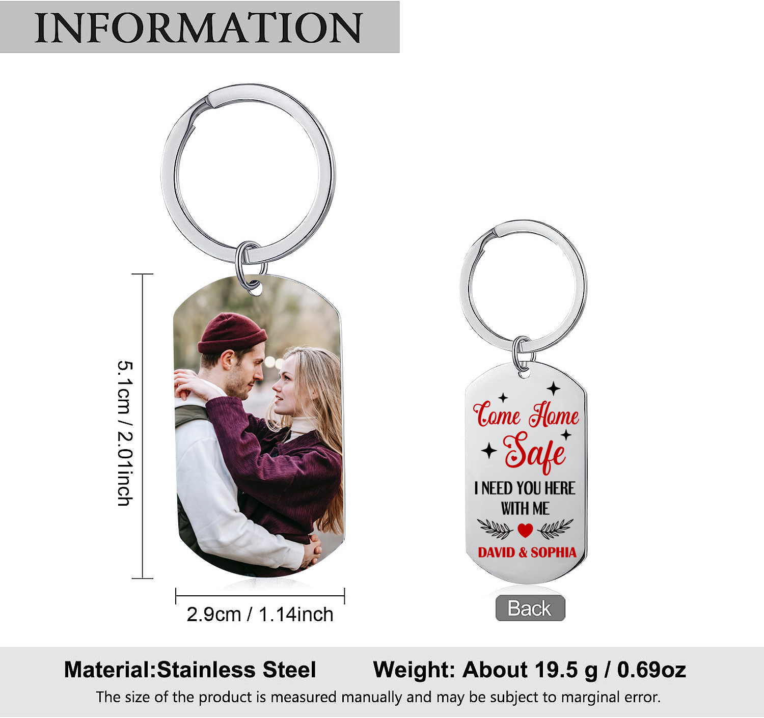 Personalised Come Home Safe Keychain with 2 Names & Photo A Meaningful Gift for Couples-Jessemade AU