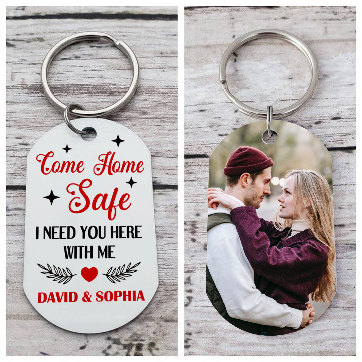 Personalised Come Home Safe Keychain with 2 Names & Photo A Meaningful Gift for Couples