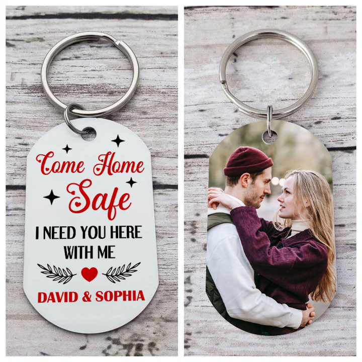 Personalised Come Home Safe Keychain with 2 Names & Photo A Meaningful Gift for Couples-Jessemade AU