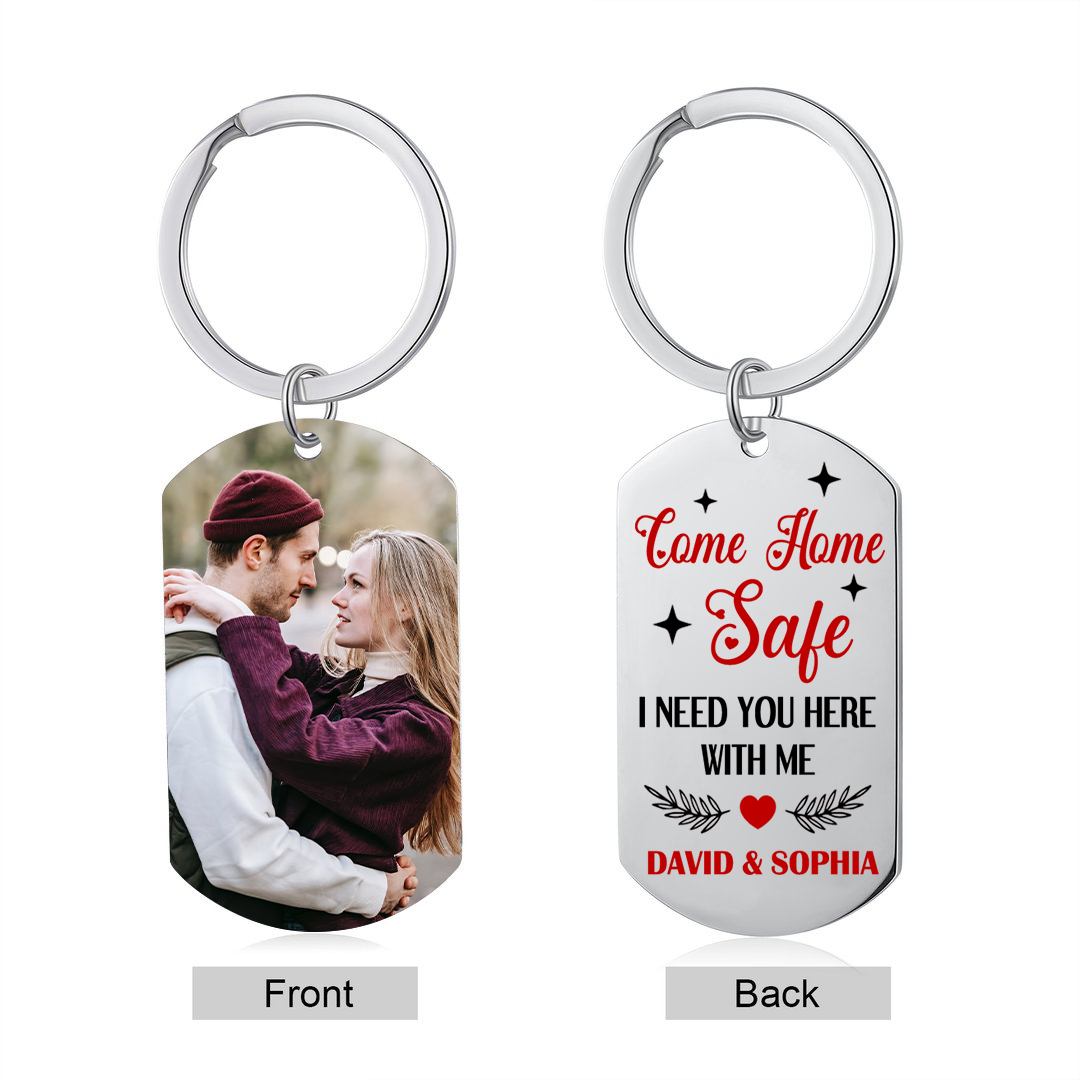 Personalised Come Home Safe Keychain with 2 Names & Photo A Meaningful Gift for Couples-Jessemade AU