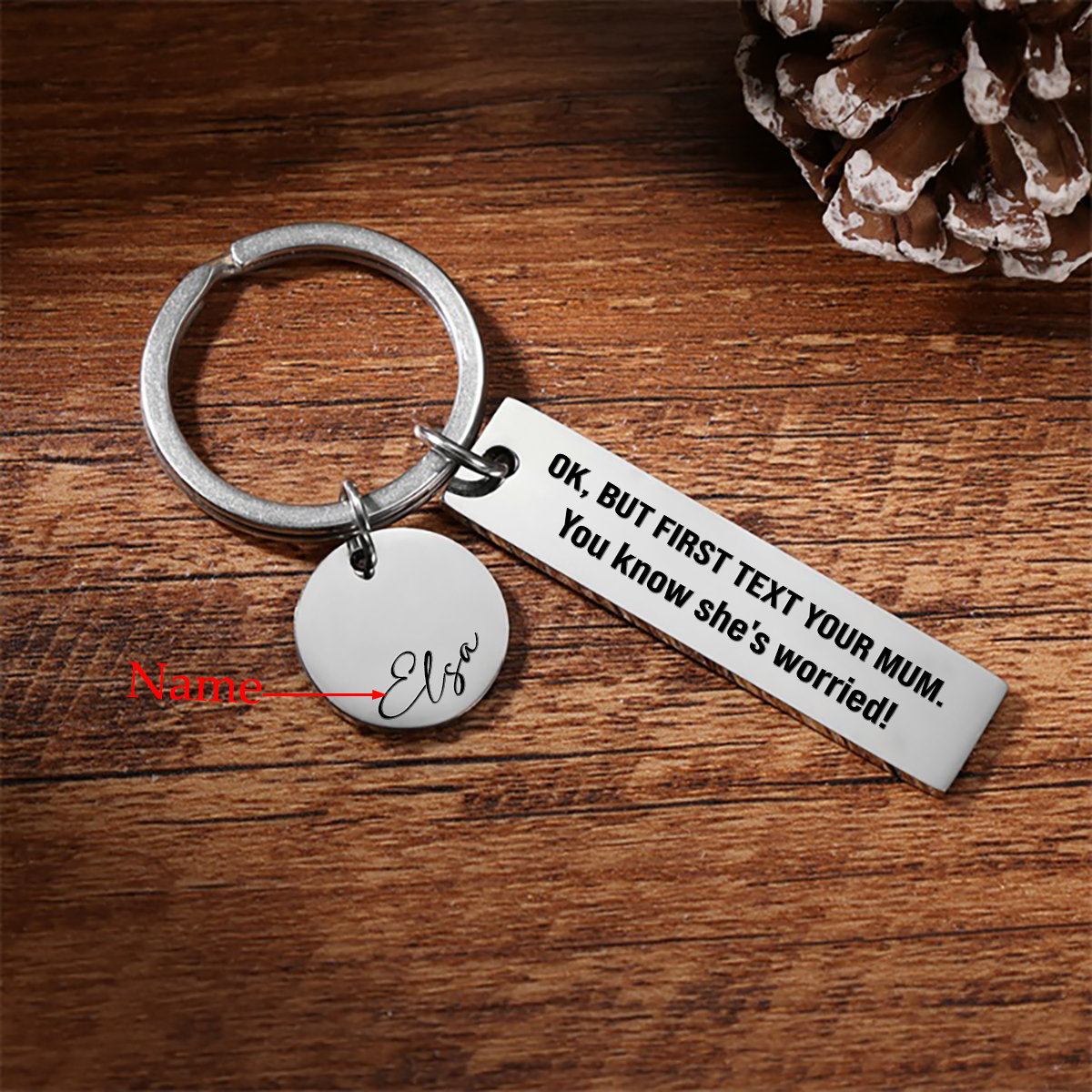 First Text Your Mom She's Worried Personalised Name Keychain New Driver Gift For Kid Teenager