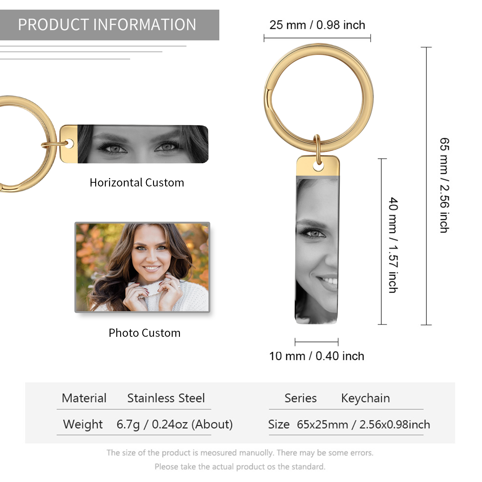 Personalised Keyring with 1 Photo Customised Keychain Eyes